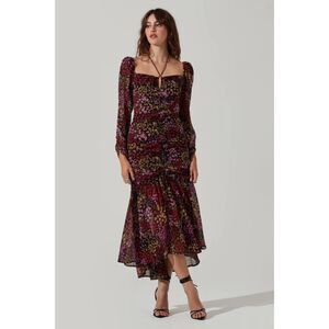 NWT ASTR the Label Athena Floral Ruched Long Sleeve Midi Dress Size: M